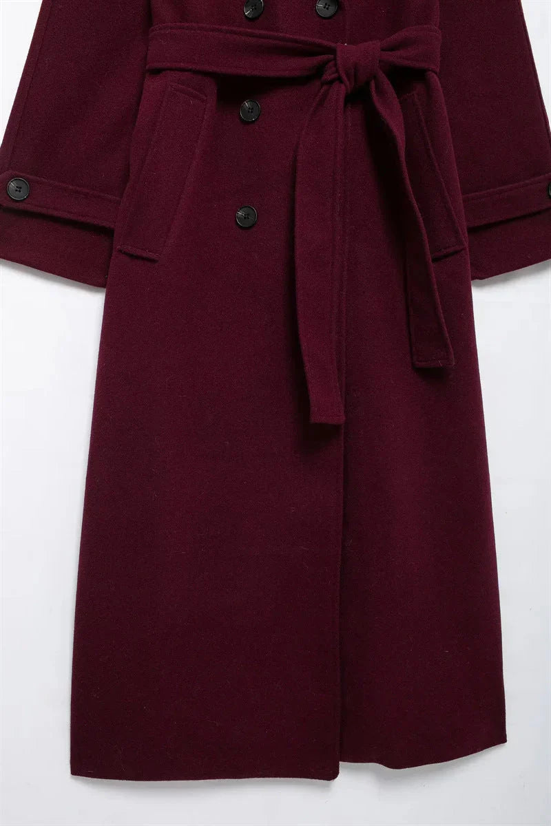 Burgundy damesmantel | Oversized jas van wolblend met tijdloze elegantie