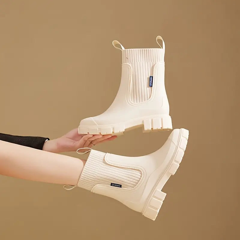 Eira | Dames regenlaarzen met verhoogde hak en elastische sluiting – waterdicht & slipvast