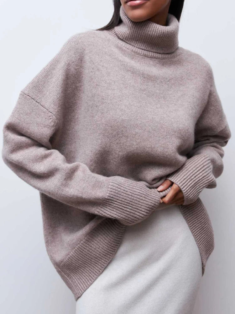 Dames Zacht Gebreide Coltrui – Hoge Hals, Casual Trui voor Herfst/Winter
