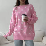 Dames Oversized Trui – Zwart met Hartjesprint, Warm en Casual voor de Winter