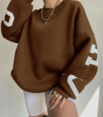 Dames Oversized Sweatshirt – Ronde hals zonder capuchon, grafische print op mouwen, casual