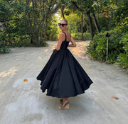 Dames Jurk – Mouwloos – A-lijn Midi – Vierkante Hals – Elegante Tailleaccentuatie