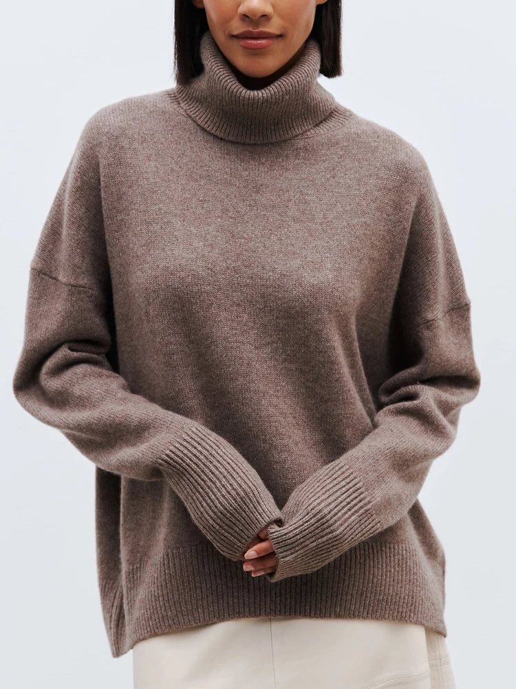 Dames Zacht Gebreide Coltrui – Hoge Hals, Casual Trui voor Herfst/Winter