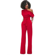 Eke | Dames Jumpsuit Effen Kleur – Comfortabele Wijde Pijpen en Moderne Schuine Kraag