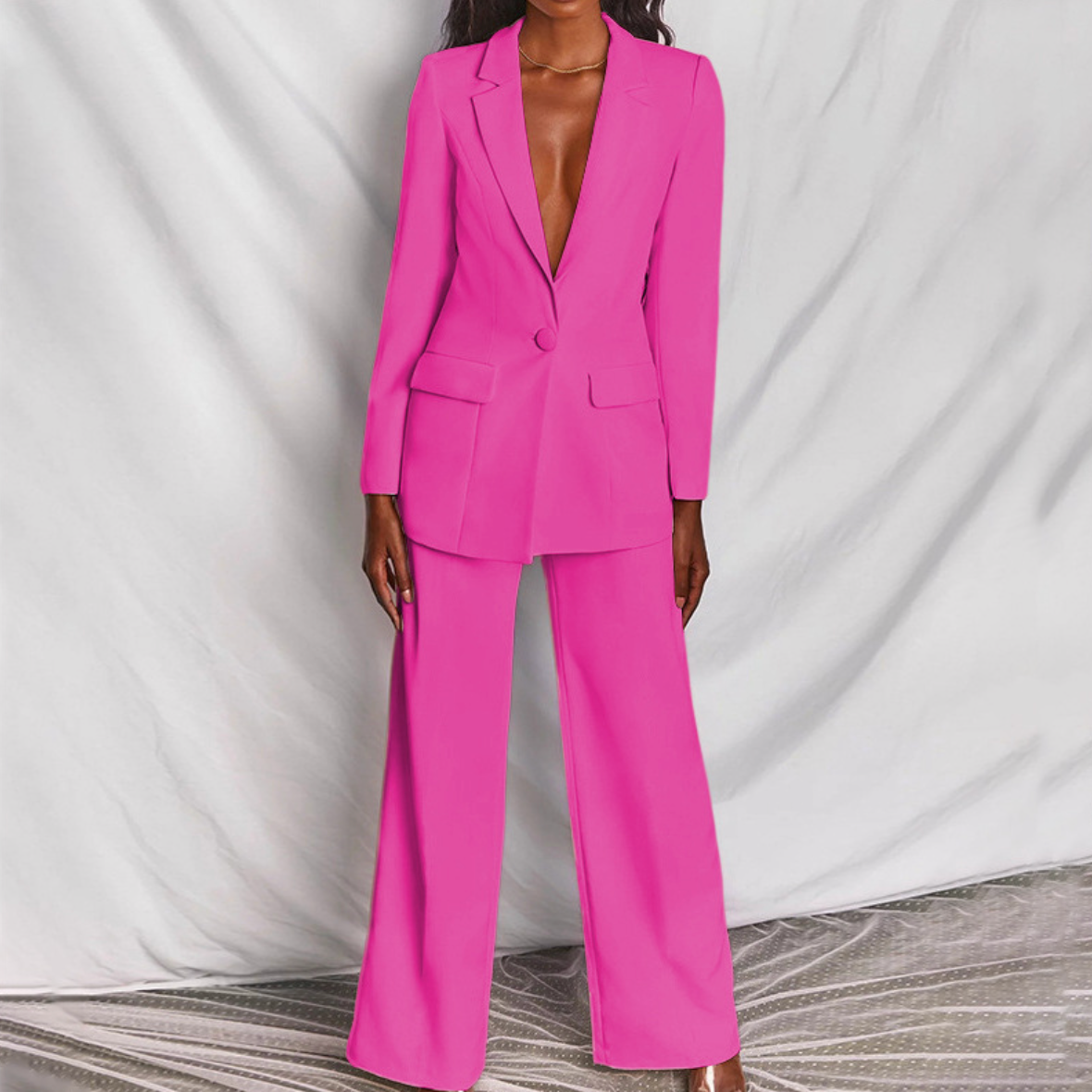 Evelyn Dames Blazer- en Broekset, Premium Stof, Elegant