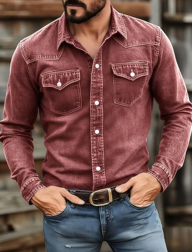 Heren Denim Overhemd Western Stijl met Borstzakken