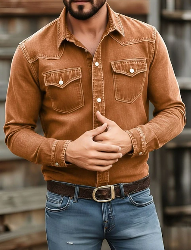 Heren Denim Overhemd Western Stijl met Borstzakken