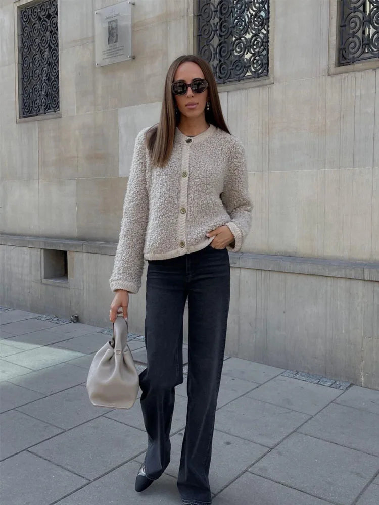 Ilja | Dames teddystrickjack met zachte textuur – winterwarmte & luxe comfort