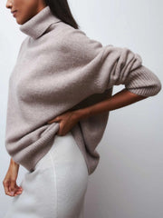 Dames Zacht Gebreide Coltrui – Hoge Hals, Casual Trui voor Herfst/Winter