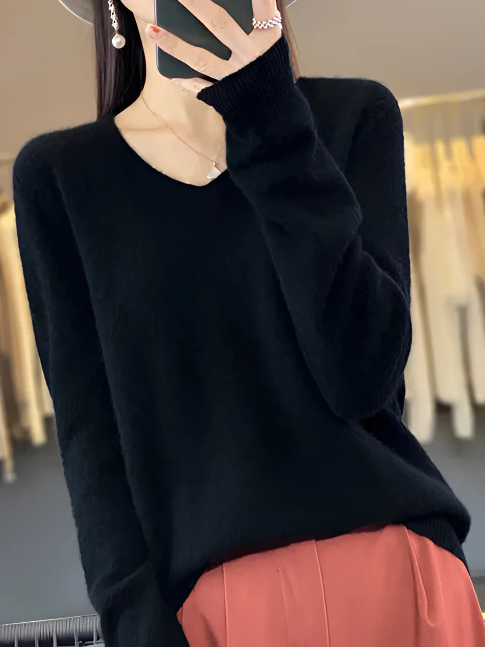 Dames Luxe V-Hals Kasjmiertrui – Smaragdgroen, Warm en Comfortabel voor Herfst en Winter