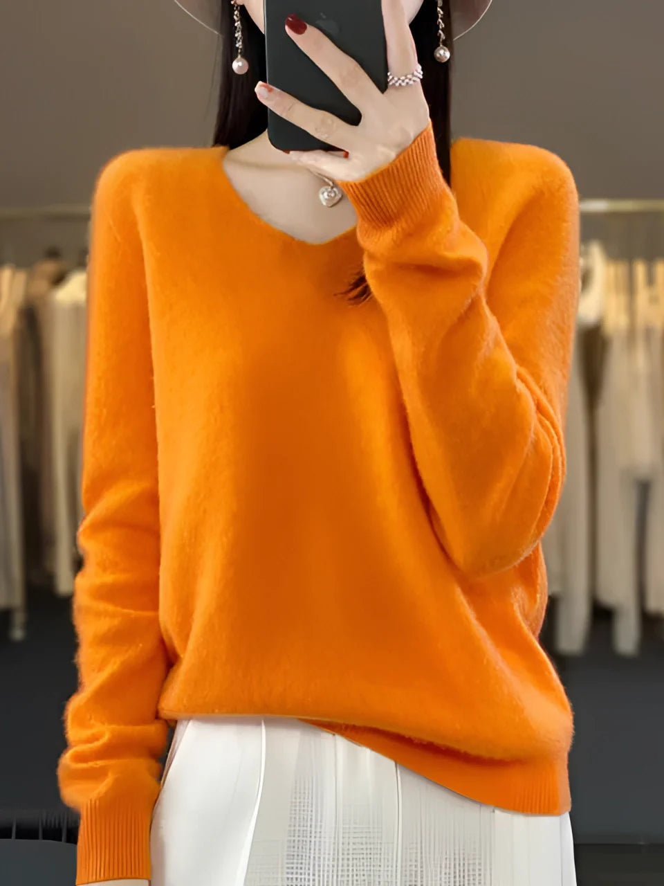 Dames Luxe V-Hals Kasjmiertrui – Smaragdgroen, Warm en Comfortabel voor Herfst en Winter