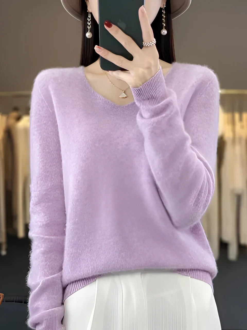 Dames Luxe V-Hals Kasjmiertrui – Smaragdgroen, Warm en Comfortabel voor Herfst en Winter