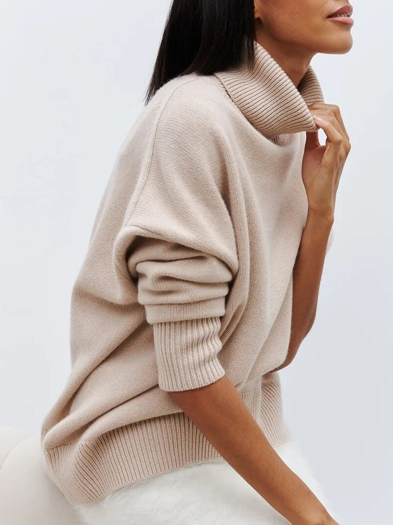 Dames Zacht Gebreide Coltrui – Hoge Hals, Casual Trui voor Herfst/Winter