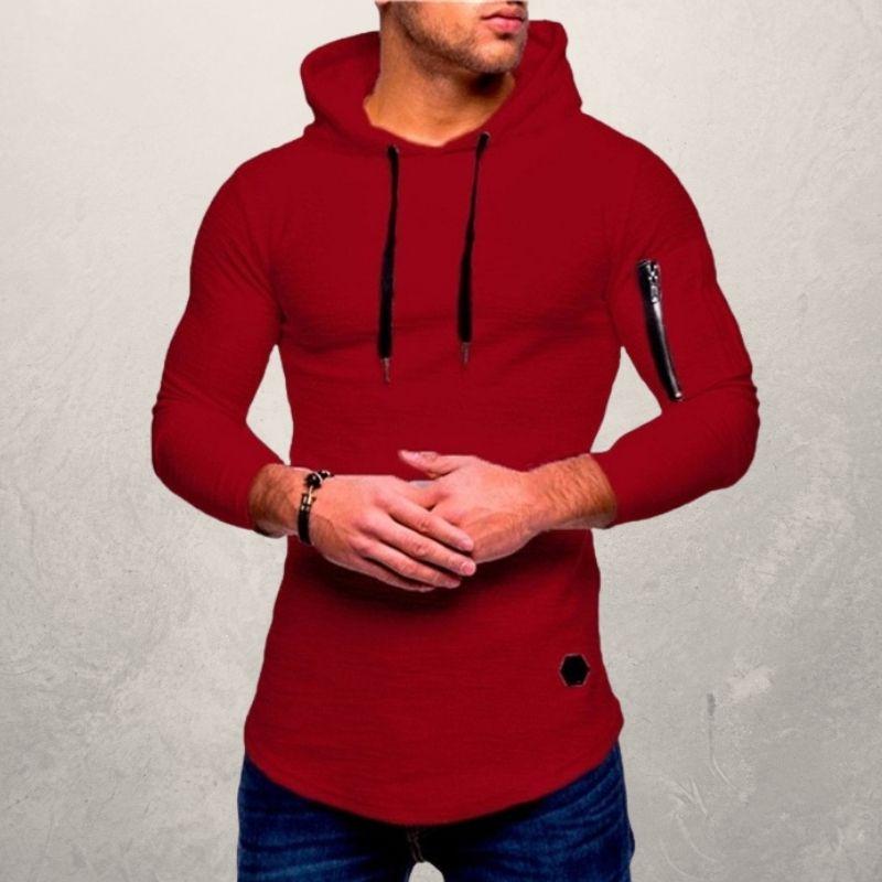 Heren Hoodie Slim Fit met Ritszakje op de Mouw