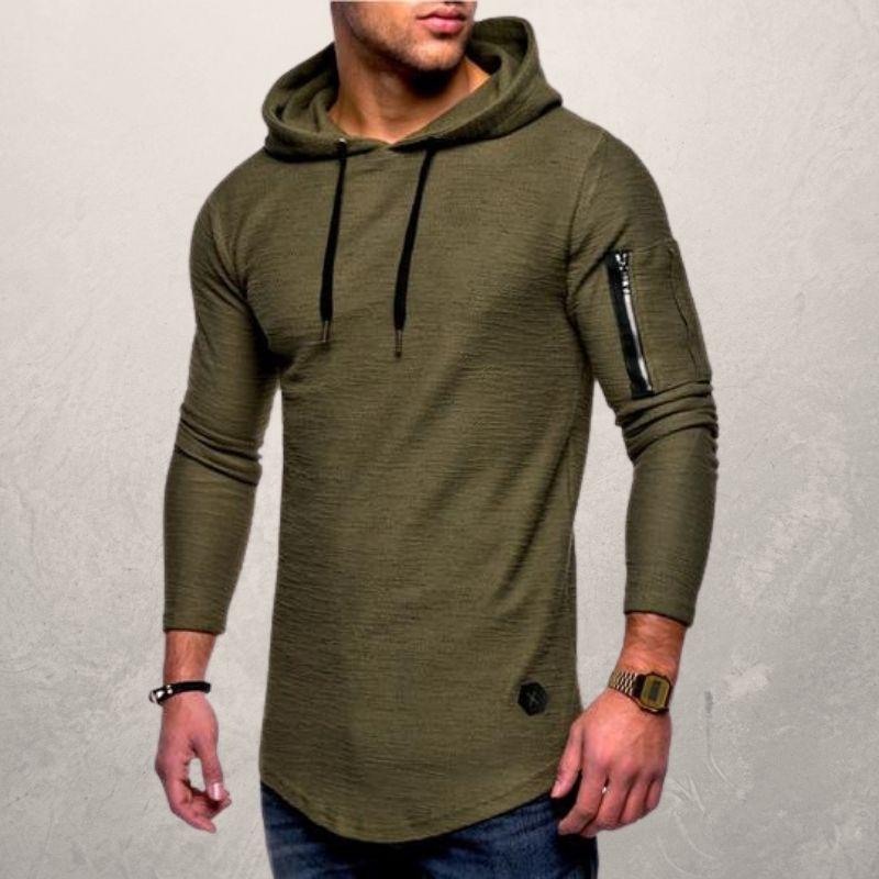 Heren Hoodie Slim Fit met Ritszakje op de Mouw