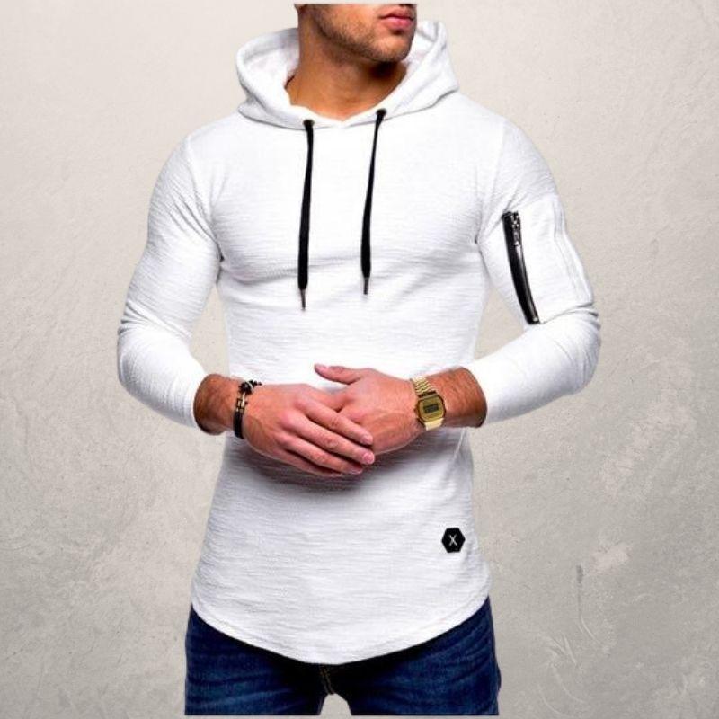 Heren Hoodie Slim Fit met Ritszakje op de Mouw