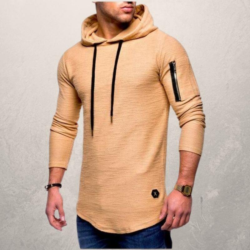 Heren Hoodie Slim Fit met Ritszakje op de Mouw