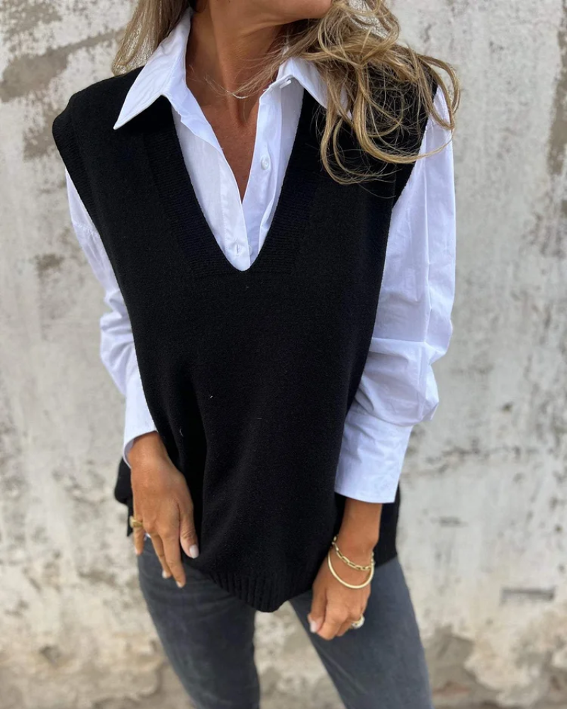 Dames Zachte Gebreide Vest – Tijdloze V-hals, Effen Kleur, Casual Damesmode voor Herfst en Winter