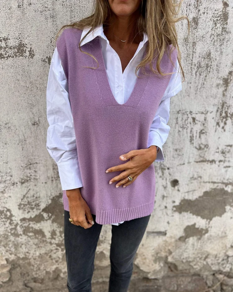 Dames Zachte Gebreide Vest – Tijdloze V-hals, Effen Kleur, Casual Damesmode voor Herfst en Winter