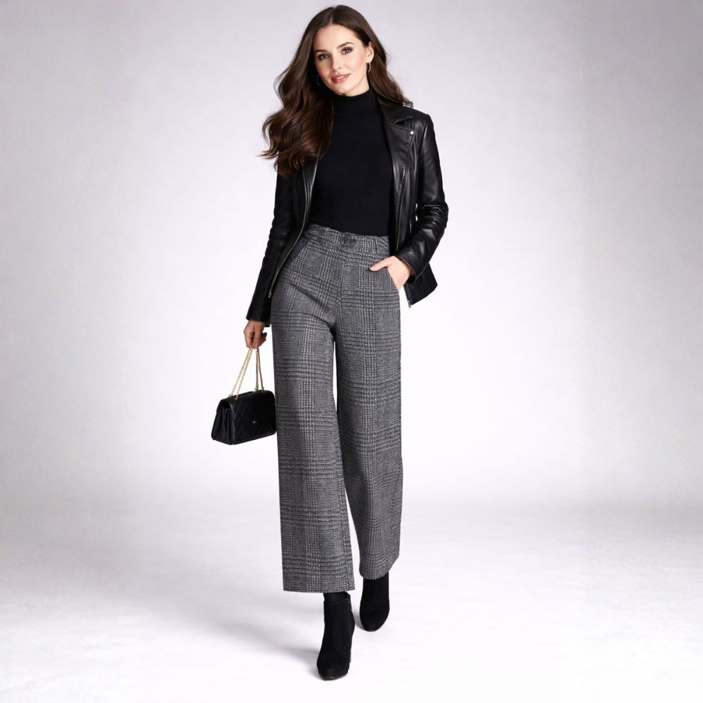 Dames Hoge Taille Ruitbroek – Wijde Pijpen, Comfortabel Geruit, Casual en Trendy Outfit voor Elke Dag