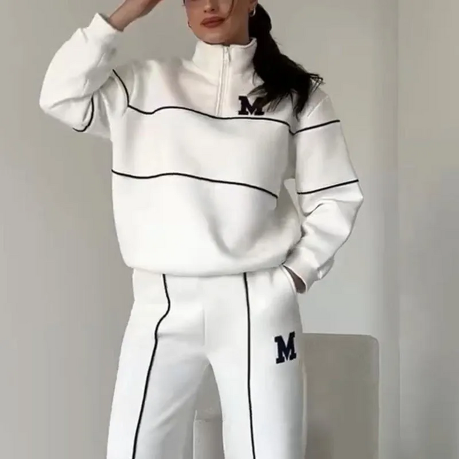 Megan Tracksuit | Dames trainingspak met halve rits en varsity-stijl