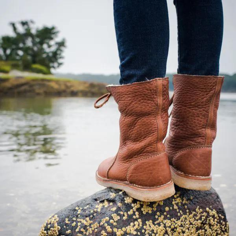 Dames Waterdichte Winterlaarzen – Zwart Leer, Warm en Comfortabel voor Koude Weersomstandigheden
