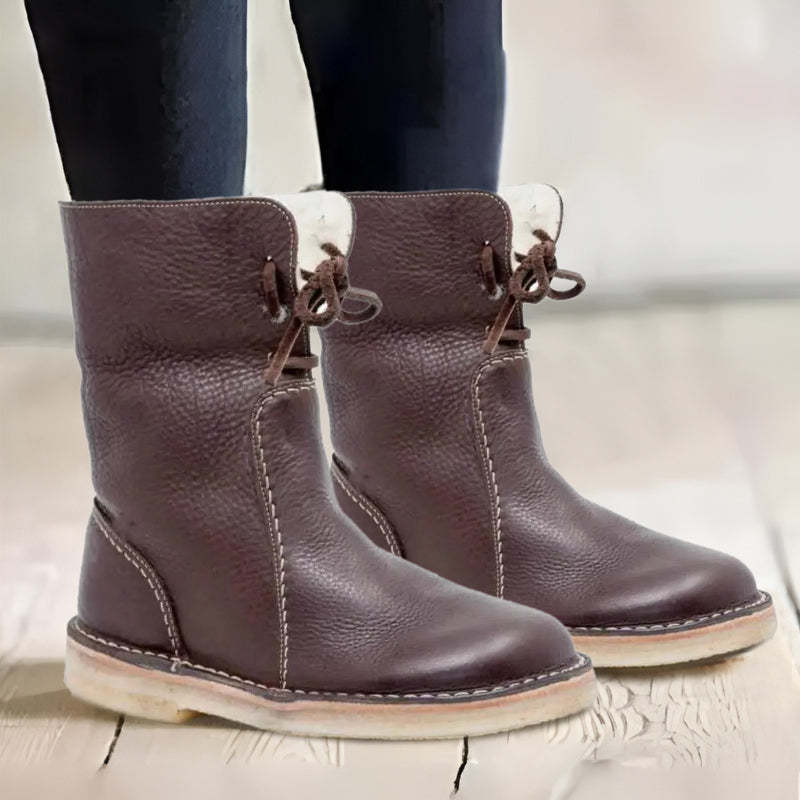 Dames Waterdichte Winterlaarzen – Zwart Leer, Warm en Comfortabel voor Koude Weersomstandigheden