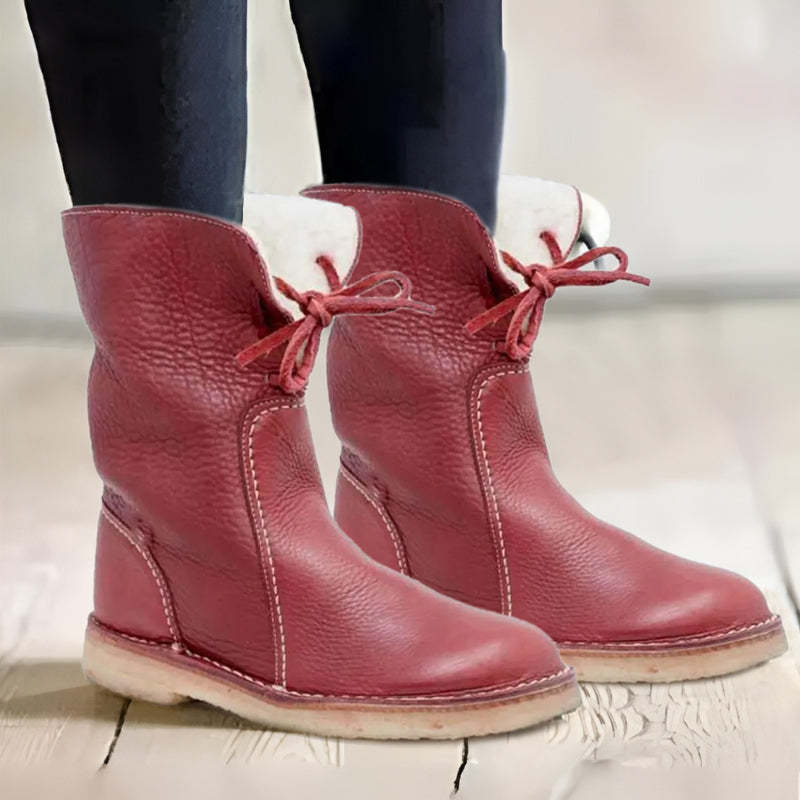 Dames Waterdichte Winterlaarzen – Zwart Leer, Warm en Comfortabel voor Koude Weersomstandigheden