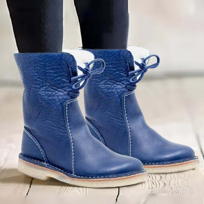 Dames Waterdichte Winterlaarzen – Zwart Leer, Warm en Comfortabel voor Koude Weersomstandigheden