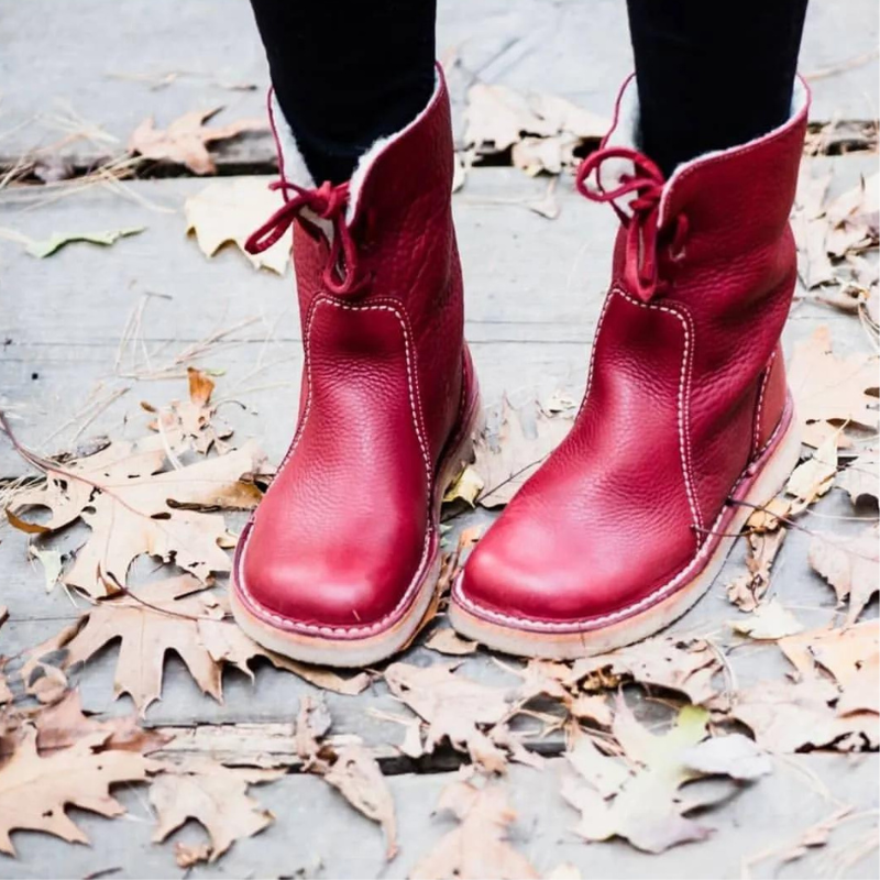 Dames Waterdichte Winterlaarzen – Zwart Leer, Warm en Comfortabel voor Koude Weersomstandigheden