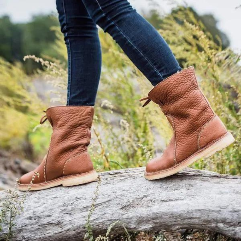 Dames Waterdichte Winterlaarzen – Zwart Leer, Warm en Comfortabel voor Koude Weersomstandigheden