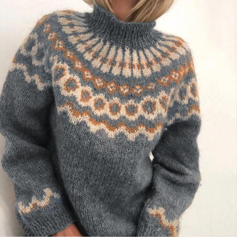Dames IJslandse Trui – Zacht Mohair, Effen Beige met Patroon voor Casual en Winterse Stijl