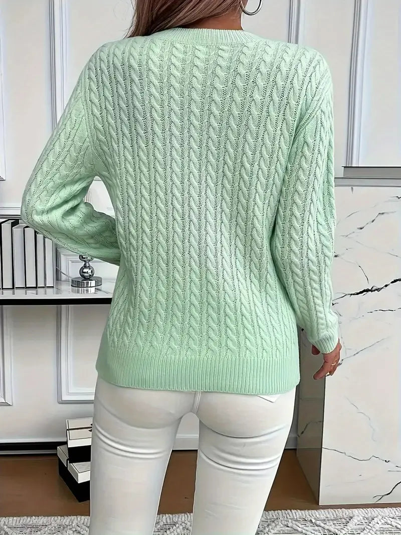 Cozy kabeltrui |  rond halswerk voor vrouwen