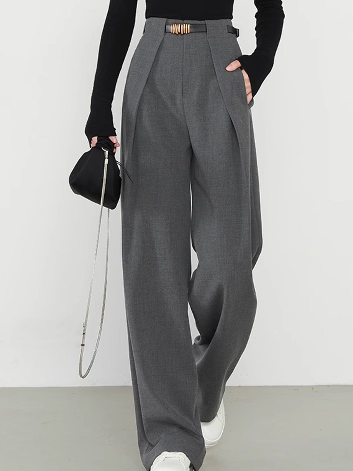 Alex | Dames rechte broek met effen design en praktische zakken