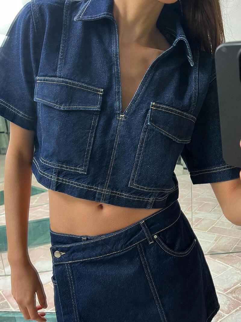 Ashley - Denim Set Damesoutfit met Top en Skort in Licht of Donker Denim