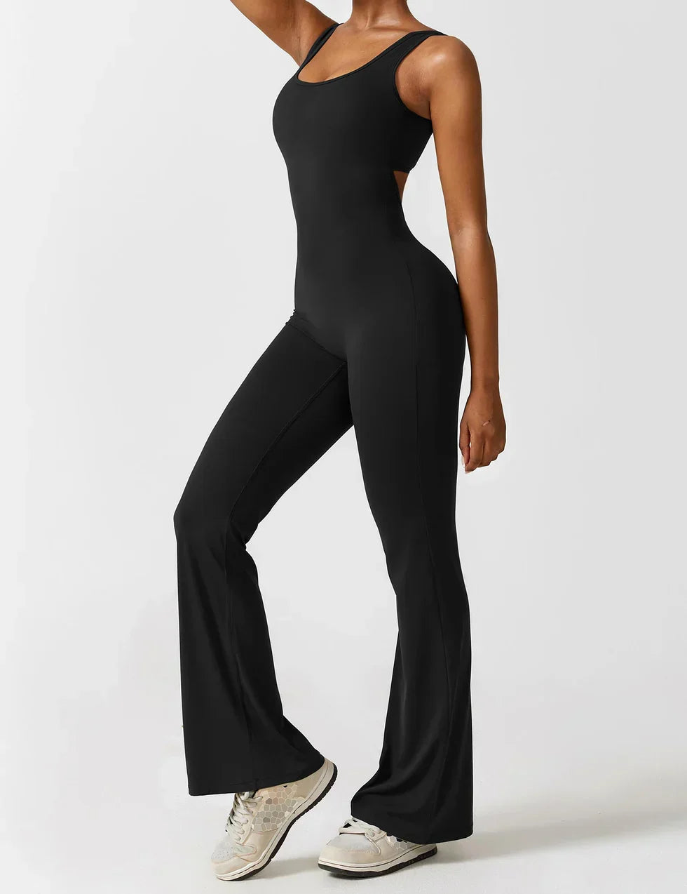 Flared Scrunched V-Back Jumpsuit voor Dames