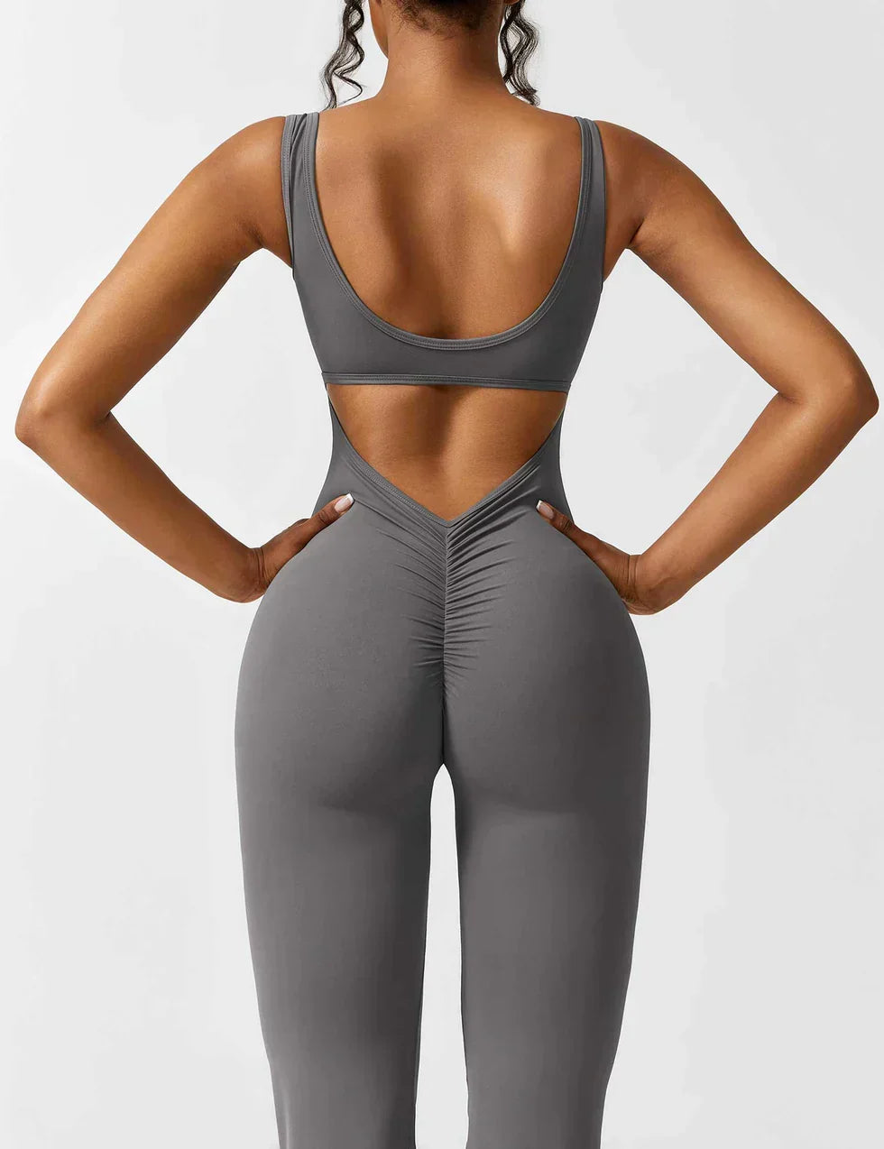 Flared Scrunched V-Back Jumpsuit voor Dames