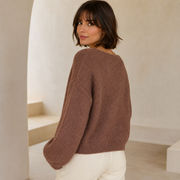 Donna Trui | Dames gebreide trui met strik en romantische lantern mouwen