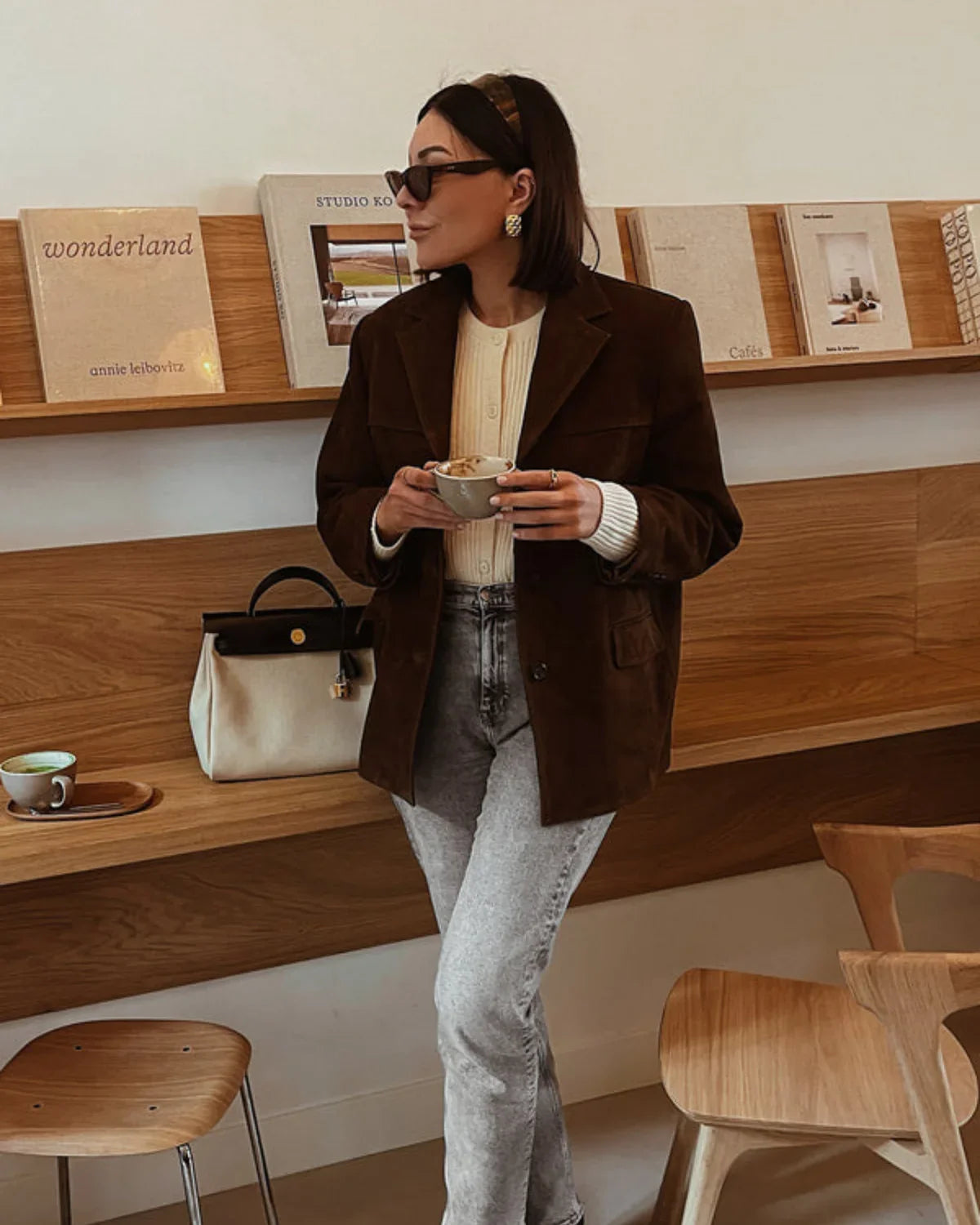 Bruine suede blazer voor dames