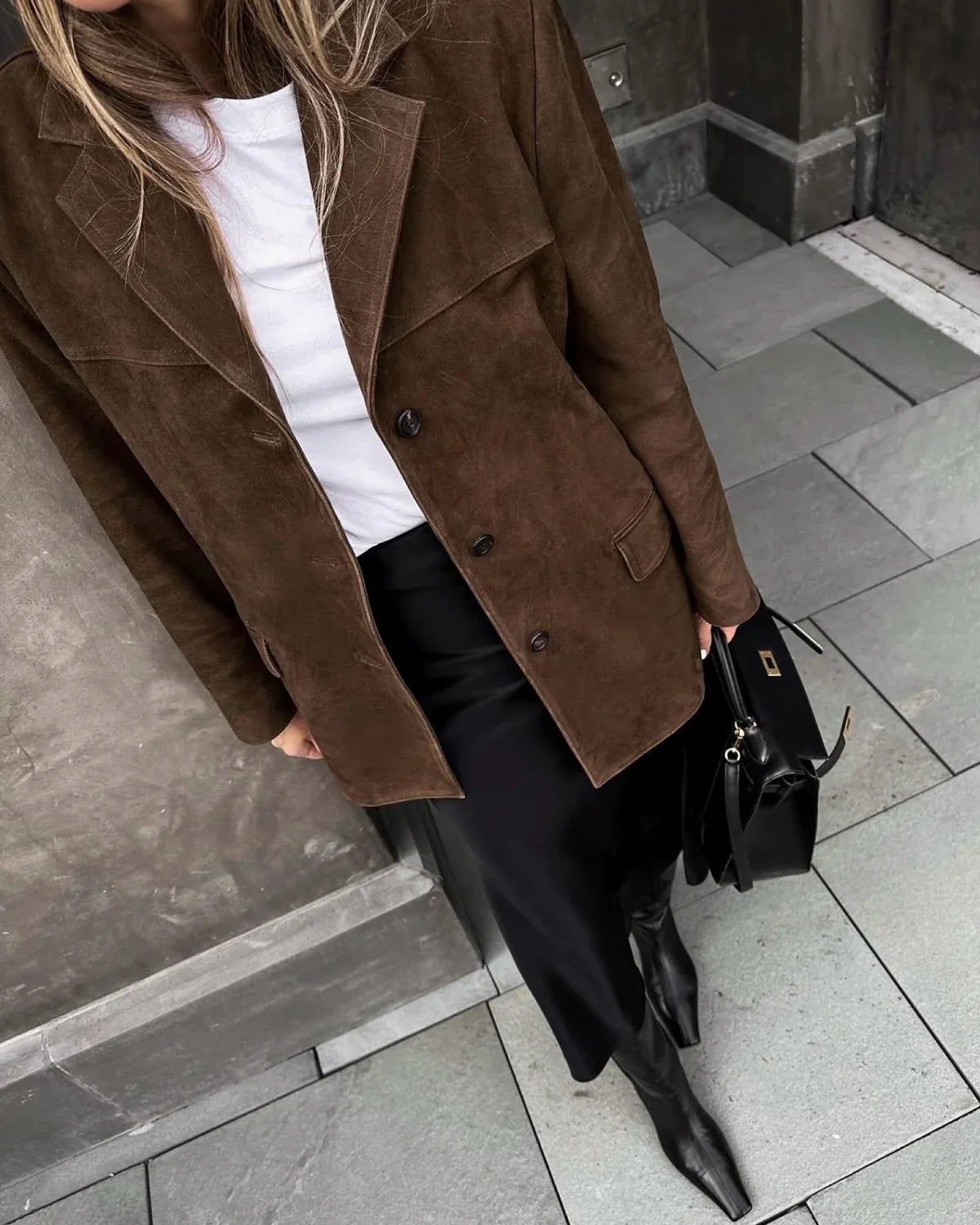 Bruine suede blazer voor dames
