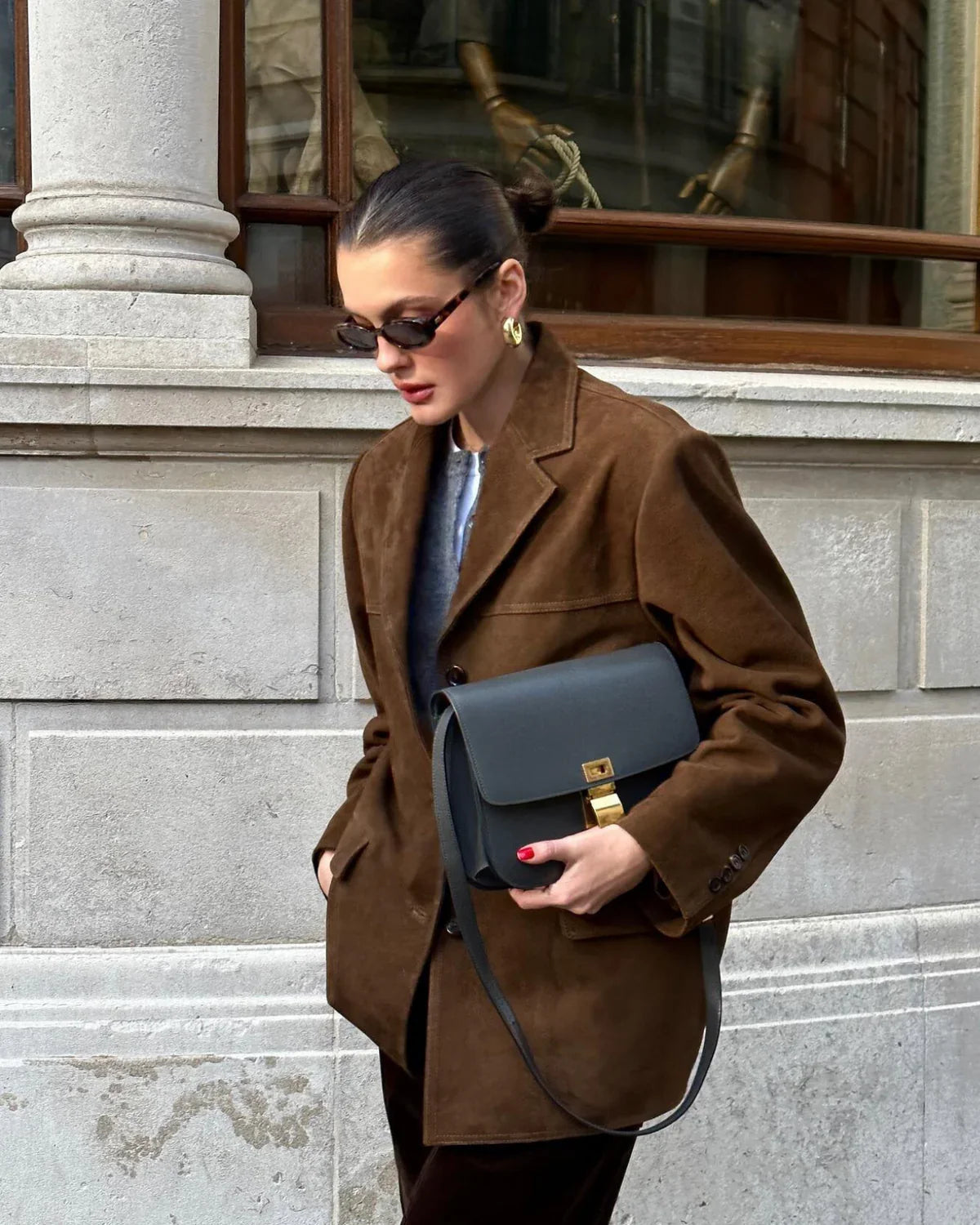 Bruine suede blazer voor dames