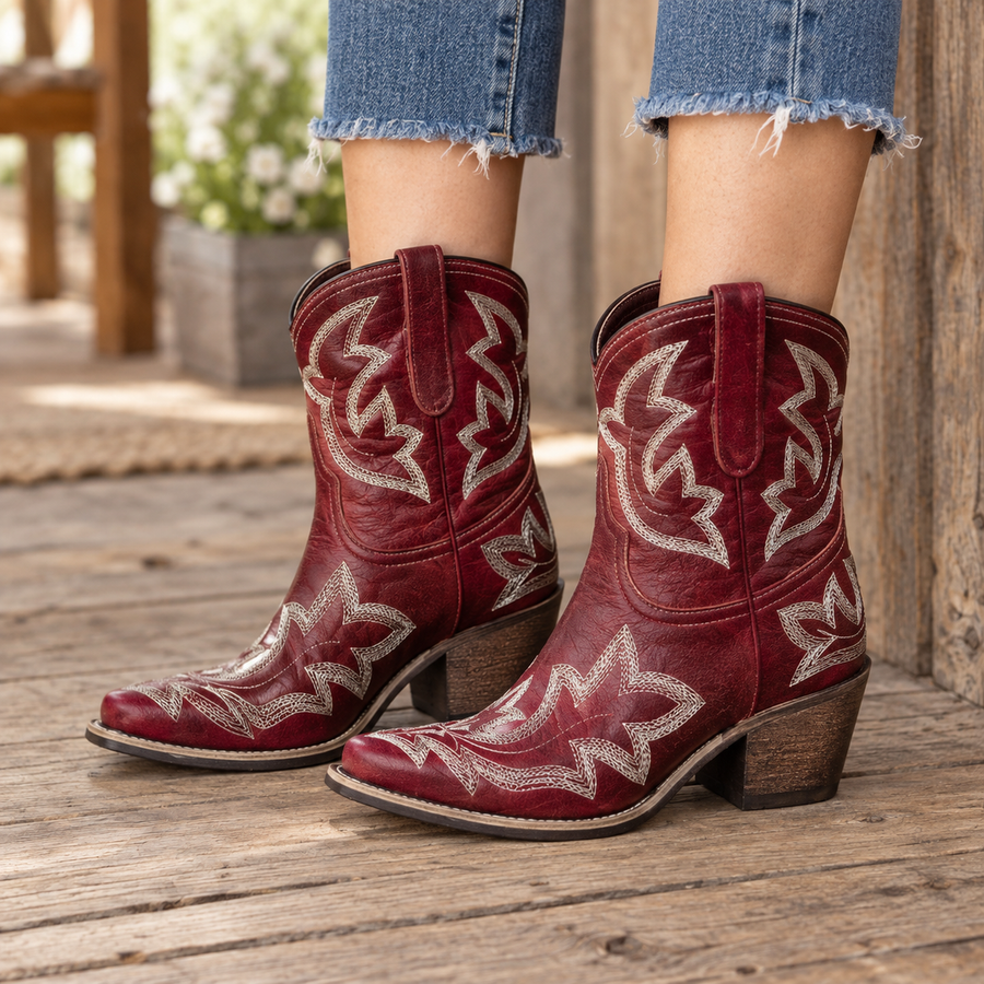 Alexa - Geborduurde Leren Cowboylaarzen