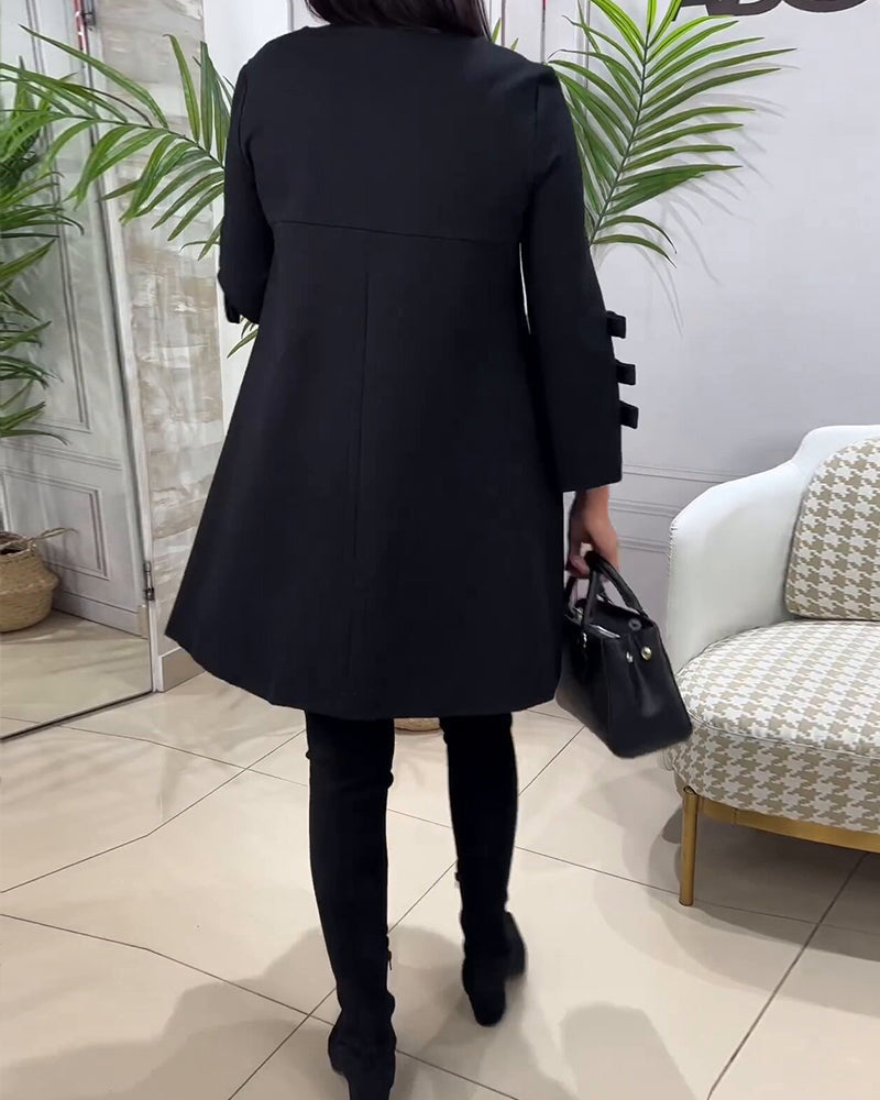 Dames Casual Lange Mouwen Jurk – Effen Kleur, Knielengte met Zakken voor Dagelijks Gebruik