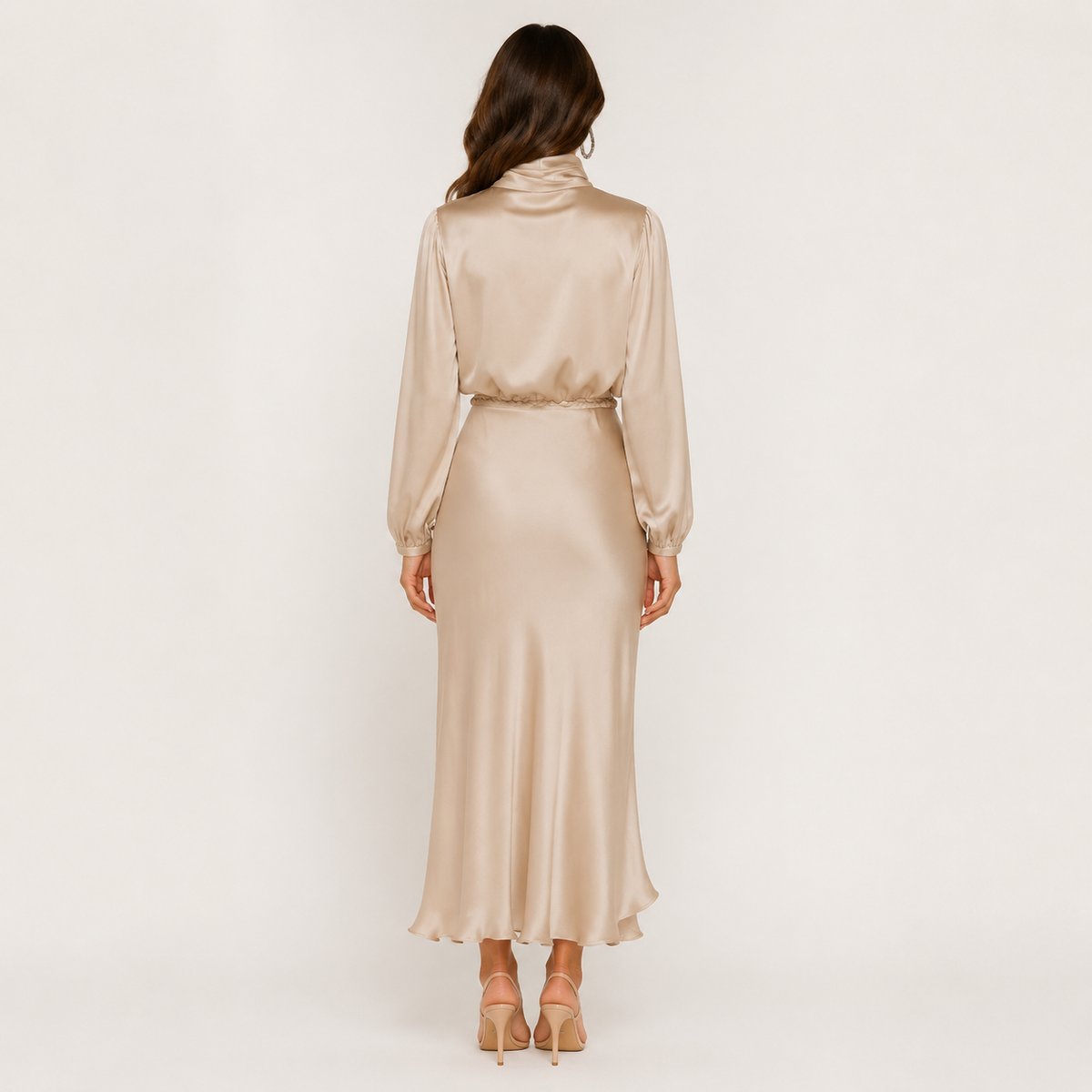 Dames Hoge Taille Midi Jurk – Effen, Casual, Geschikt voor Avondkleding