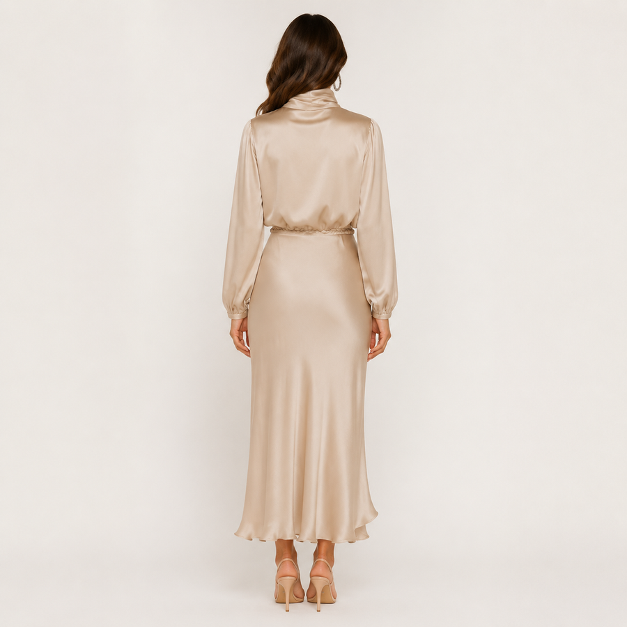 Dames Hoge Taille Midi Jurk – Effen, Casual, Geschikt voor Avondkleding