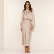 Dames Hoge Taille Midi Jurk – Effen, Casual, Geschikt voor Avondkleding