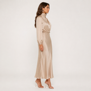 Dames Hoge Taille Midi Jurk – Effen, Casual, Geschikt voor Avondkleding