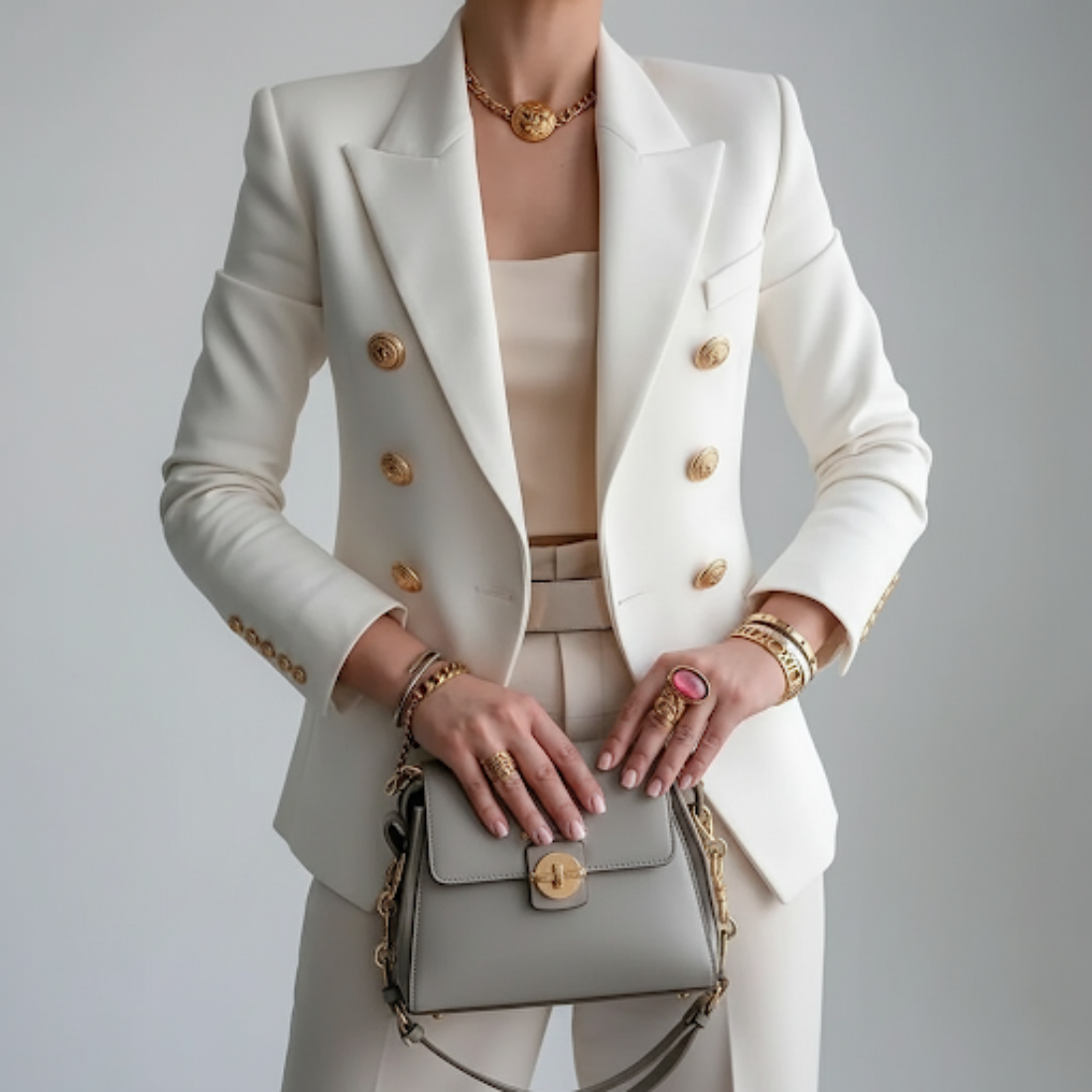 Dames Blazer Double-Breasted met Gouden Knopen