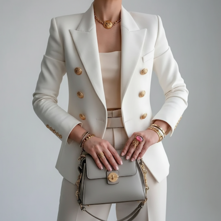 Dames Blazer Double-Breasted met Gouden Knopen