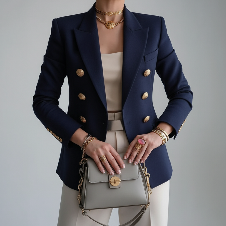 Dames Blazer Double-Breasted met Gouden Knopen